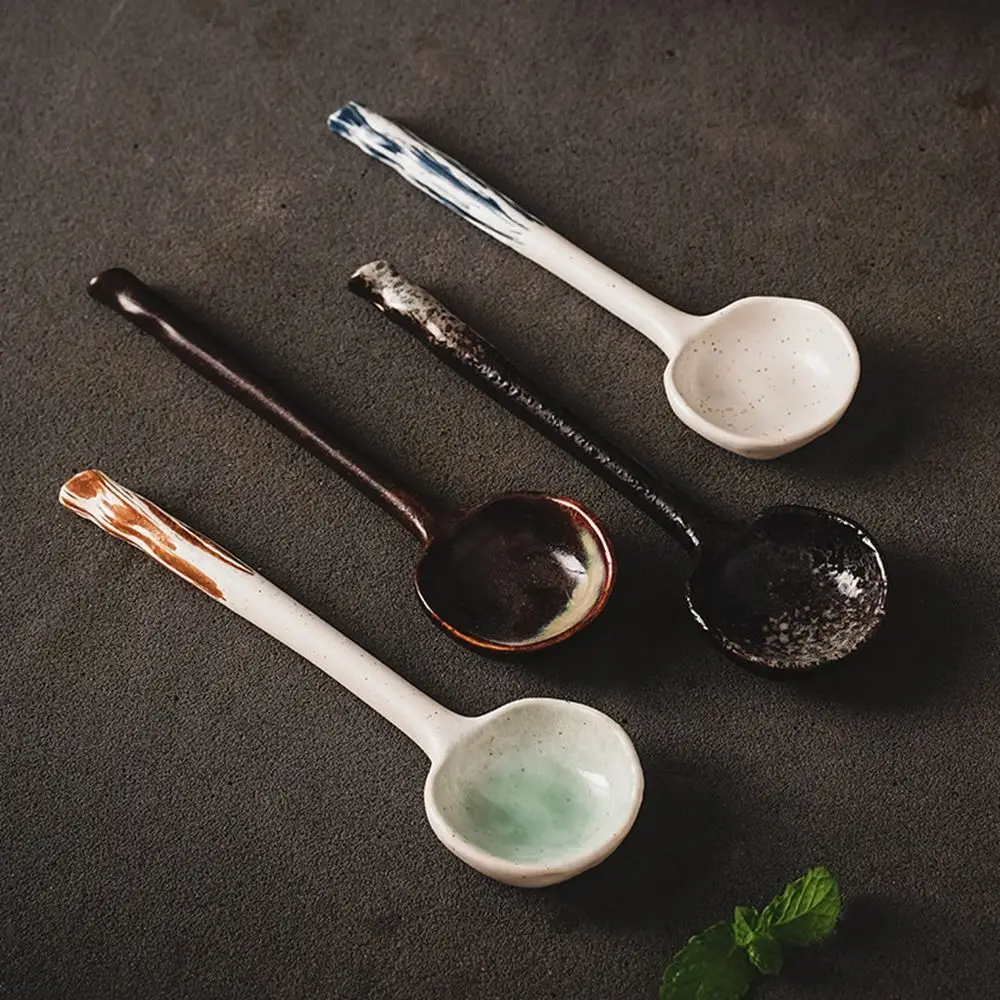 

Japanese Style Ceramic Spoon Scoop Porridge Soup Spoon For Home Restaurant Utensils Cutlery Dinnerware
