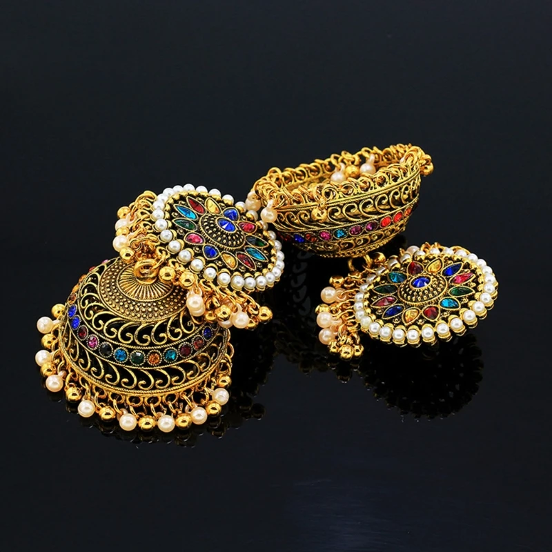 

E56A Bollywood Jewellery Traditional Ethnic Gold Tone Indian Jhumka Jhumka Earrings Jewelry for Women Party Wear Wedding