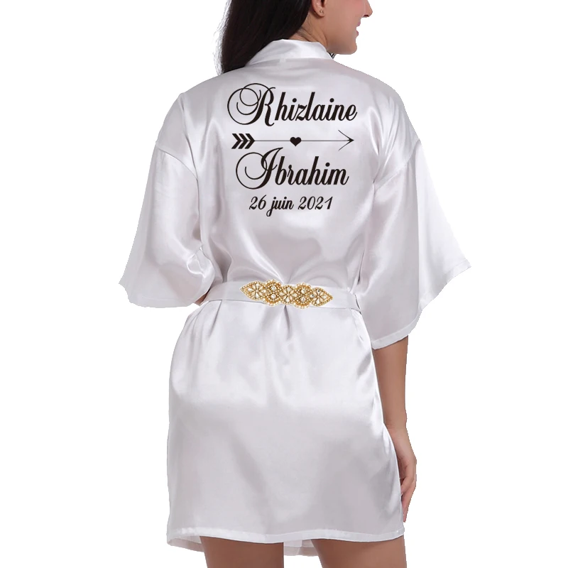 Индивидуальные Имя и дата халат невесты свадебное платье с Стразы ремень