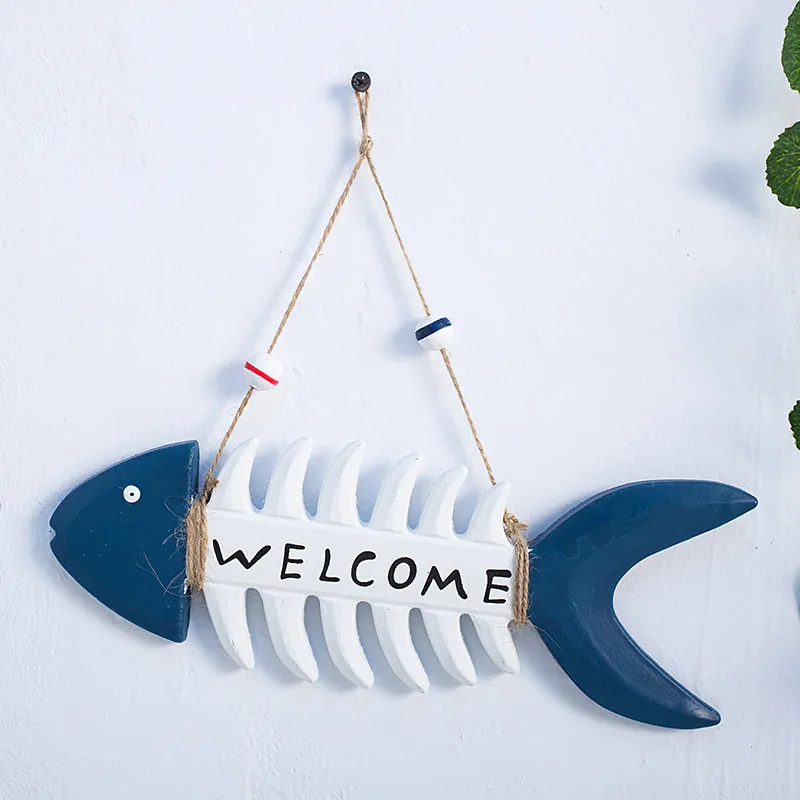 

11.8 inch Mediterranean Creative Wooden Fish Bone Welcome Card Photo Wall Decoration Of Marine Hanging Crafts