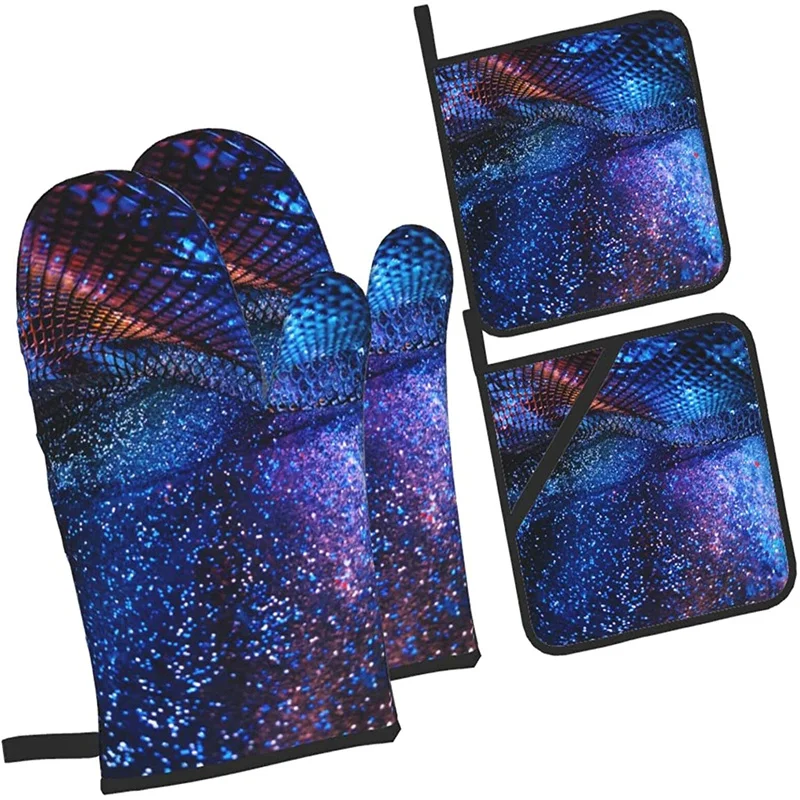 

Oven glove and pot holder set heat-resistant 4-piece set, kitchen utensils non-slip insulating gloves for baking and cooking