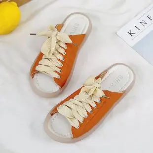 

Summer New 2021 Fashion Leisure Womens Shoes Soft Bottom Sandals Cross-tied Tendon Bottom Flat With Low Non-slip Solid