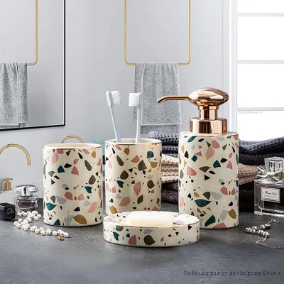 

Bathroom Accessories Household Ceramic Toothbrush Cup Lotion Bottle Soap Dish Nordic Home Decoration Creative Bathroom Supplies