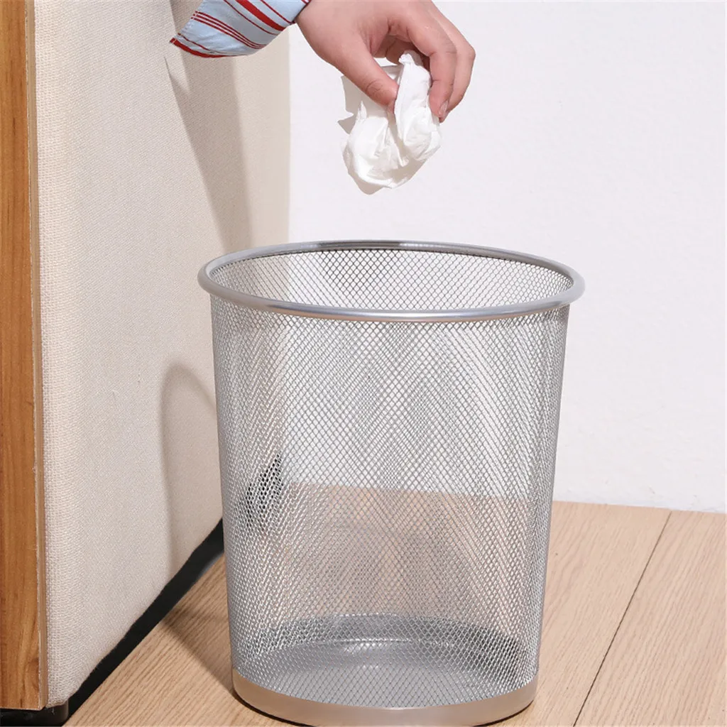 

Simplicity Metal Mesh Round Trash Can Without Lid Wrought Iron Trash Home Office Rubbish Paper Basket Organizer Waste Kitchen Bi