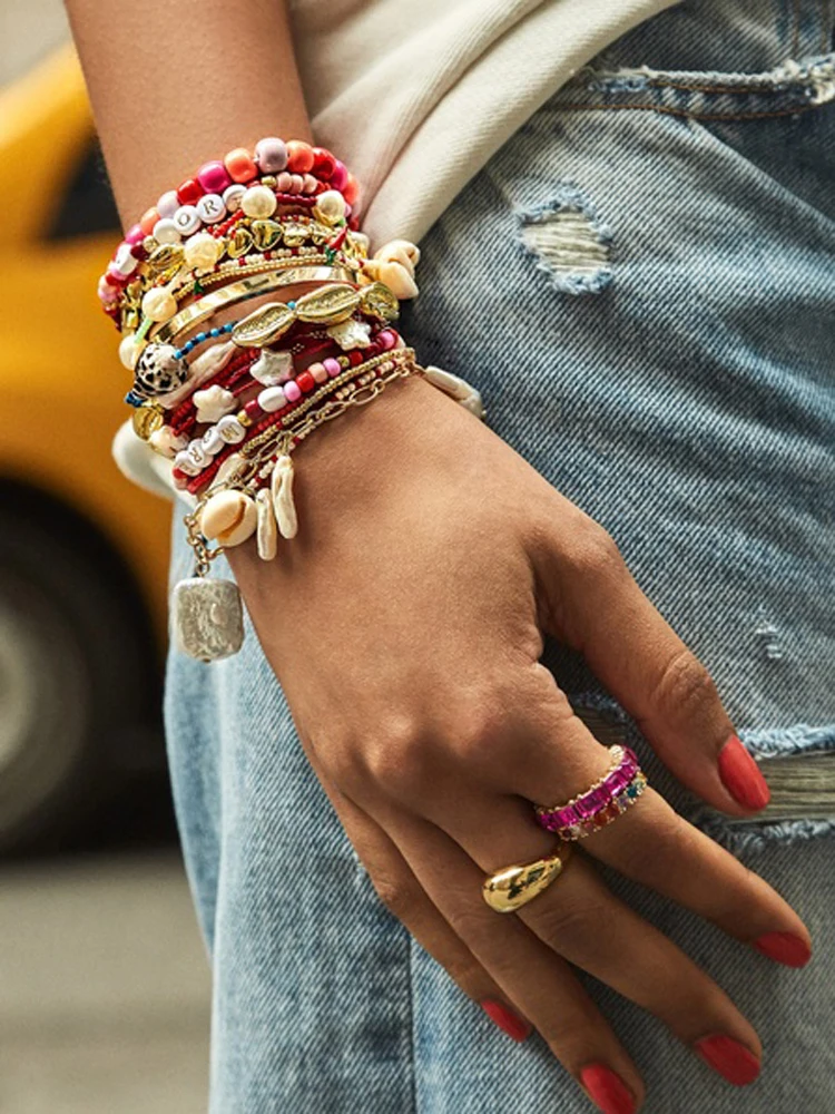 LUNA CHIAO 3 pieces/Lot Colorful Beaded Bracelet for Summer-Shell Conch Layering Stackable Set Women | Украшения и аксессуары
