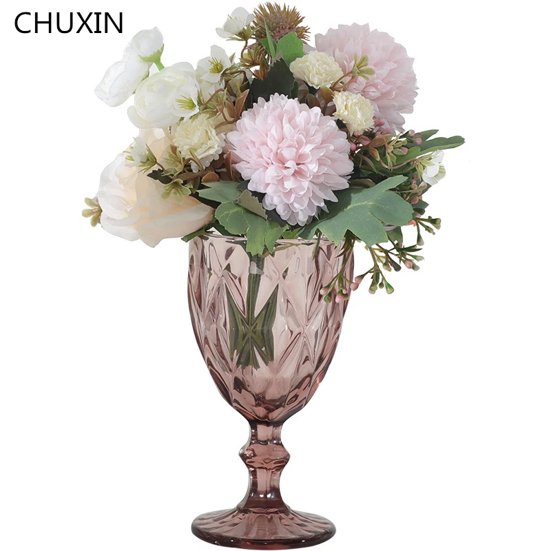 (Цветок + ваза) Европейский винный стеклянный искусственный цветок Прозрачный