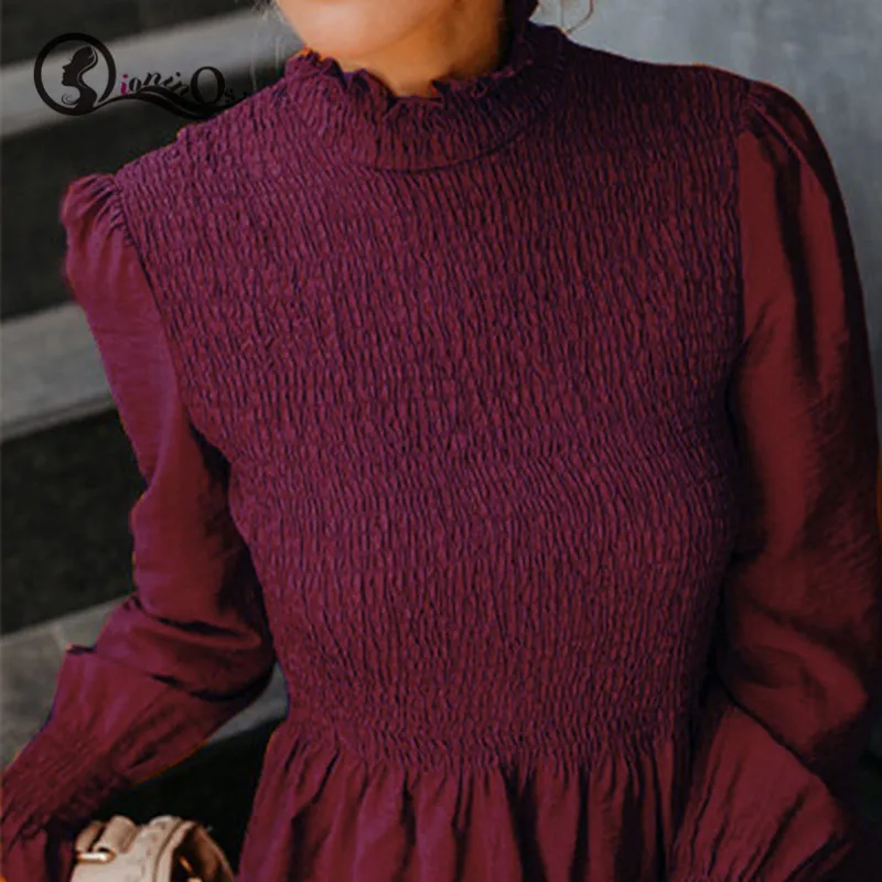 

Women Tops Office Fashion Long Sleeve Blouse Sexy Lantern Sleeve Tops Retro Solid Color Baggy Blouse Autumn Ladies Shirts