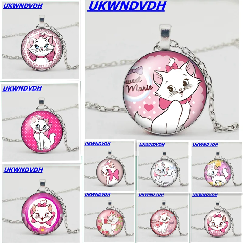 

Cute white naughty cat figure, cabochon crystal pendant necklace, love beautiful kitten child necklace sweater chain