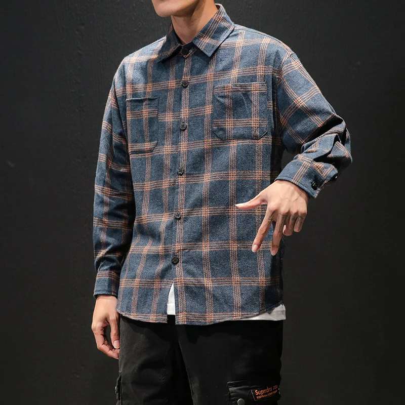 FUGOISM одинаковые цвета длинные рукава кнопки свободные мужские рубашки в клетку