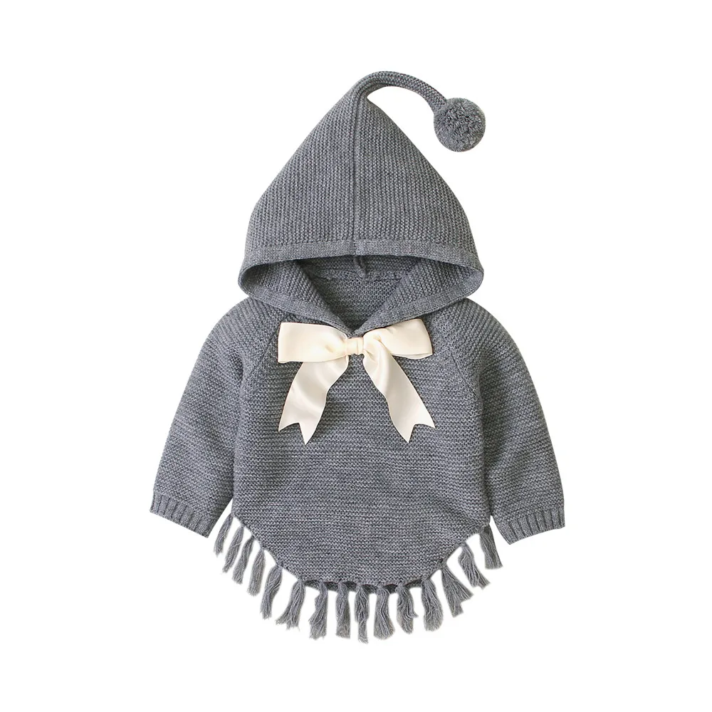 

Autumn Winter Casual Newborn Baby Girls Knit Bowknot Tassel Hooded Coat Jacket Cloak Outwear Clothes Sweaters 3M-24M