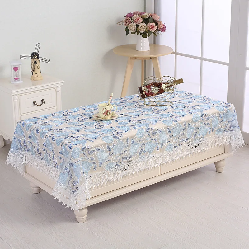 Китайский стиль синий белый выдалбливают Кружева вышитые скатерть круглый стол