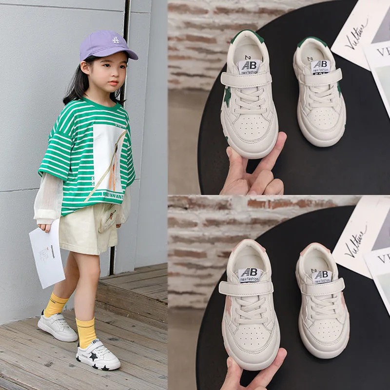 

Children's Board Shoes 2021 Spring New Boys and Girls Students Rest Korean Casual Five-pointed Star Kids White Shoes CS113