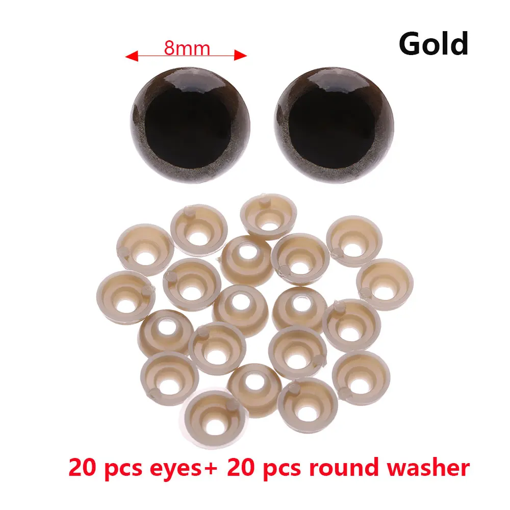 8mm 20 шт./пар 8/10/мм 7 цветов круглые пластиковые куклы безопасные глаза медведь животные блестящие аксессуары для глаз куклы части игрушки с шайбой - Цвет: 8mm