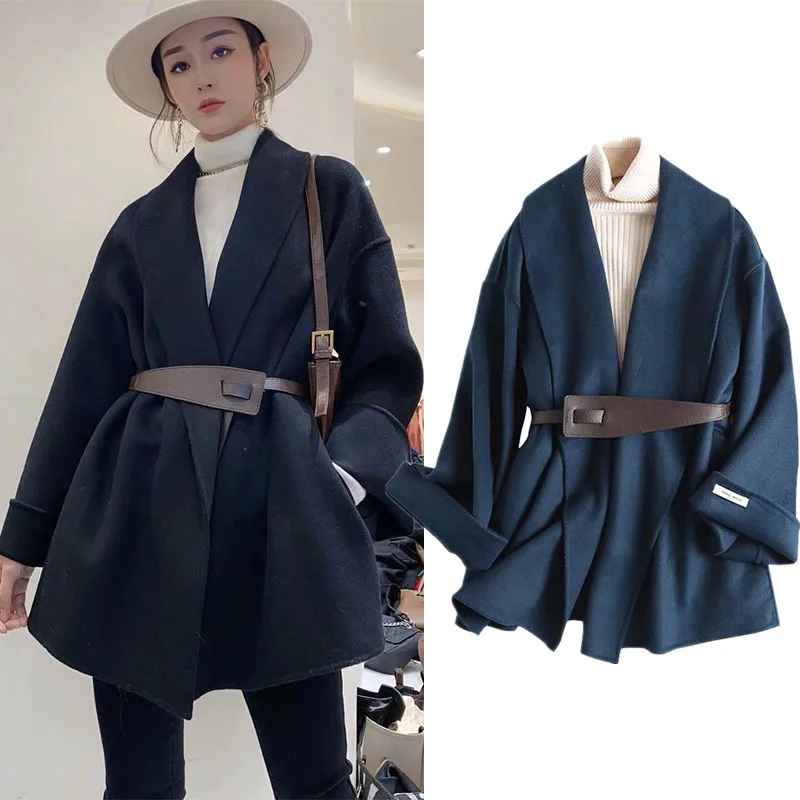 

Zoulv 2020 классическое зимнее Новое темпераментное двустороннее кашемировое пальто со шнуровкой длинное шерстяное пальто хаки черное темно-с...