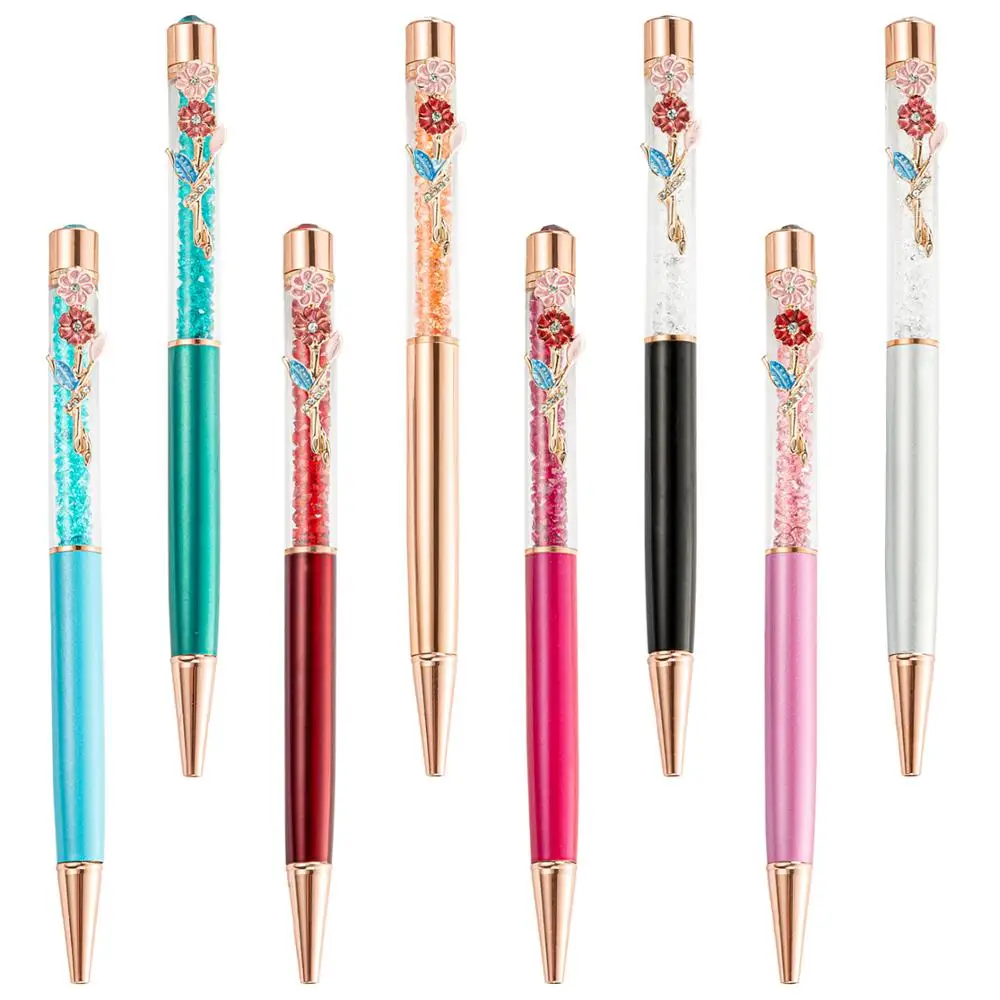 

20Pcs New Design High-end style delicate flower decoration clip metal Ballpoint pen with custom logo
