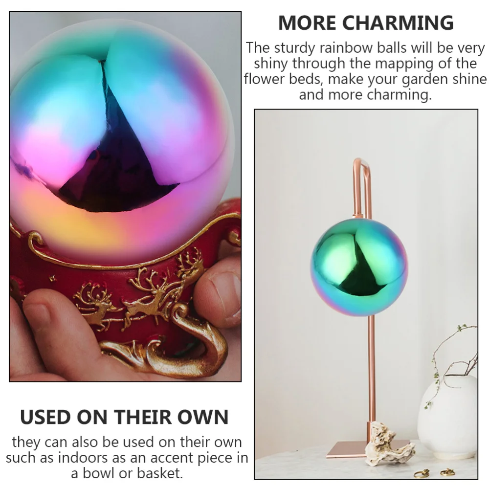 

2pcs Stainless Steel Rainbow Gazing Globe Mirror Colorful Metal Balls