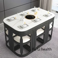 solid wood rock plate dining table nordic family modern minimalist dining table invisible induction cooker marble table set