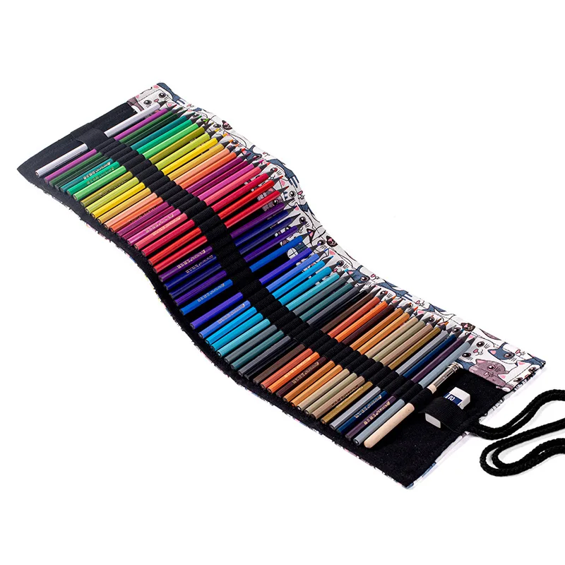 

12/24/36/48/72 Hole School Pencil Case Stationery Kawaii Canvas Pen Case Art Sketch Roll Pencil Case Stationery Box