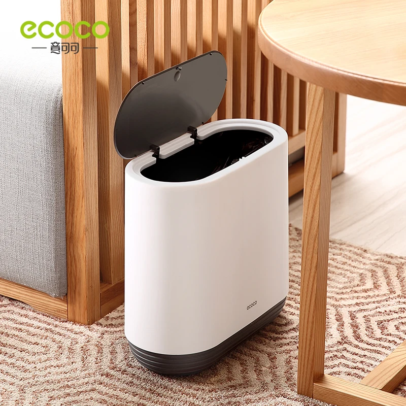 ecoco 10l large capacity pressing type dust proof waste with lid kitchen trash can box bathroom creative save space garbage set free global shipping