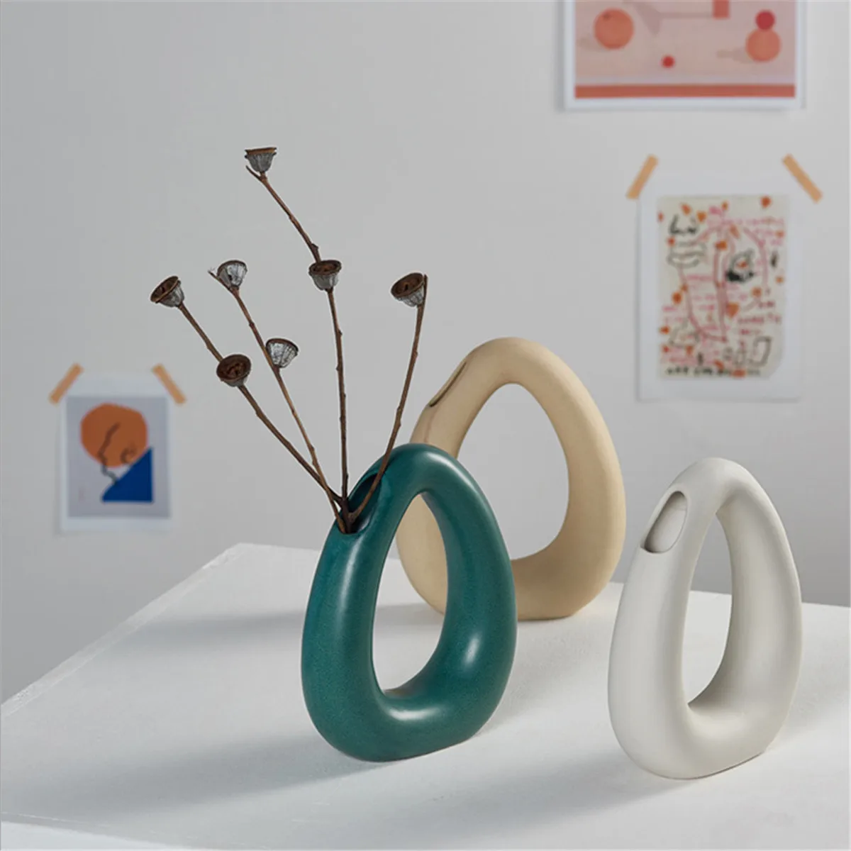 

Nordic Style Ceramic Vase Ornaments Flower Arrangement Dried Flower Creative Art Home Living Room Cafe Studio Desktop Decoration