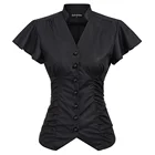 Рубашка женская плиссированная с коротким рукавом, с воротником-стойкой, V-образным вырезом, в стиле ренессанс, Клубная одежда, Коктейльная вечевечерние, ретро, лето