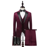 burgundy wedding suits for men male costume homme mariage smoking masculino terno slim fit 3 piece suits men velvet dinner suit