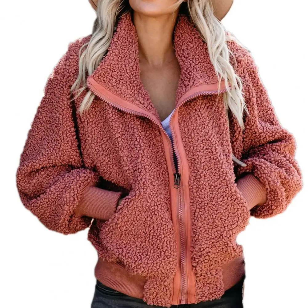 

Women Coats And Jackets Plus Size Leopard Pocket Winter Warm Fleece Coats Zipper Jackets Warm Overcoat