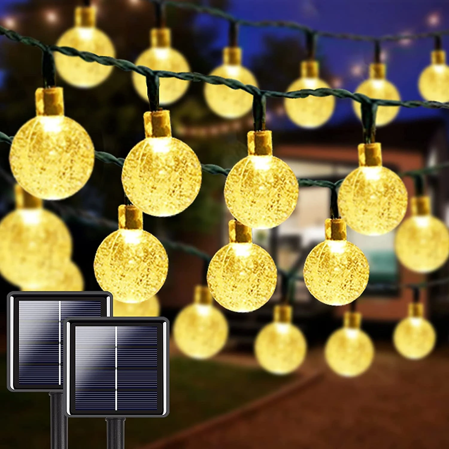 

2-Pack 100 LED 32FT Crystal Globe Solar String Lights, Super Bright Solar Lights Outdoor Garden, 8 Lighting Modes /lot