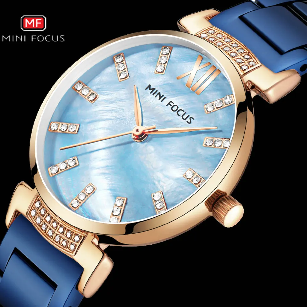 Часы женские кварцевые с ремешком из нержавеющей стали и бриллиантами|Женские