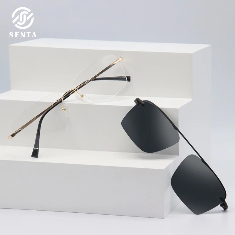 

Senta Square Glasses Frames 2 In 1 With Sunglasses Black Gray Gold Optical Prescription Myopia Hyperopia Alloy Eyewear Glasses