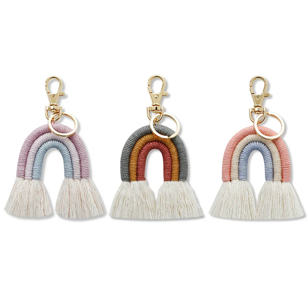 2021 New Weaving Rainbow Keychains for Women Boho Handmade key Holder Keyring Macrame Bag Charm Car Hanging Jewelry Gifts