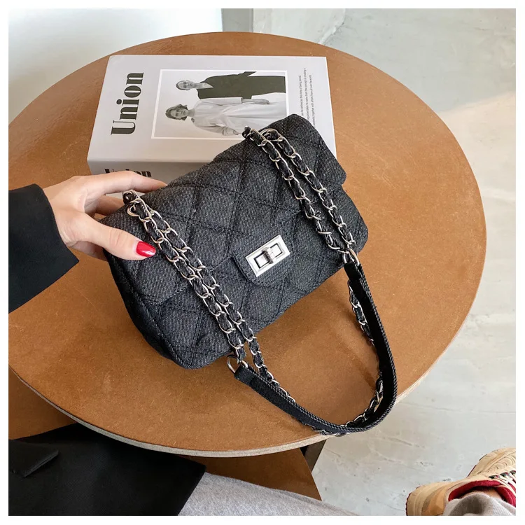 

Women's Shoulder Bag 2021 Denim Brand Designer Women's Straddle Bag Handbag Sewing Diamond Check Girl's Purse Fashion Luxury Sac