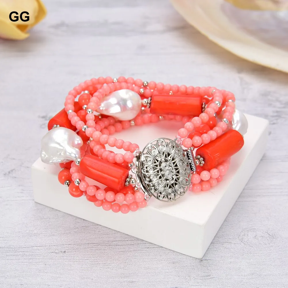 GuaiGuai ювелирное изделие 8 'ɷ нитей коралловый натуральный белый браслет с