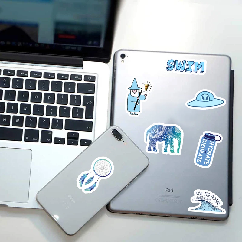 Водонепроницаемые чемоданы 50 шт./лот Мультяшные синие наклейки для ноутбука