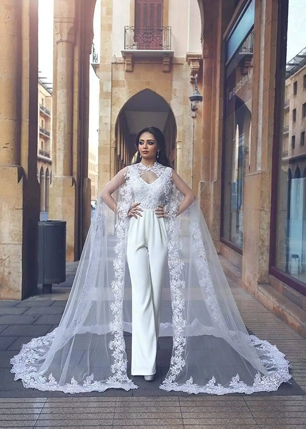 White ivory Women Veil Cape Tulle Lace Applique 3M Elegant Wedding Capes Bridal Wraps Long Train Shawls Cloak | Свадьбы и торжества