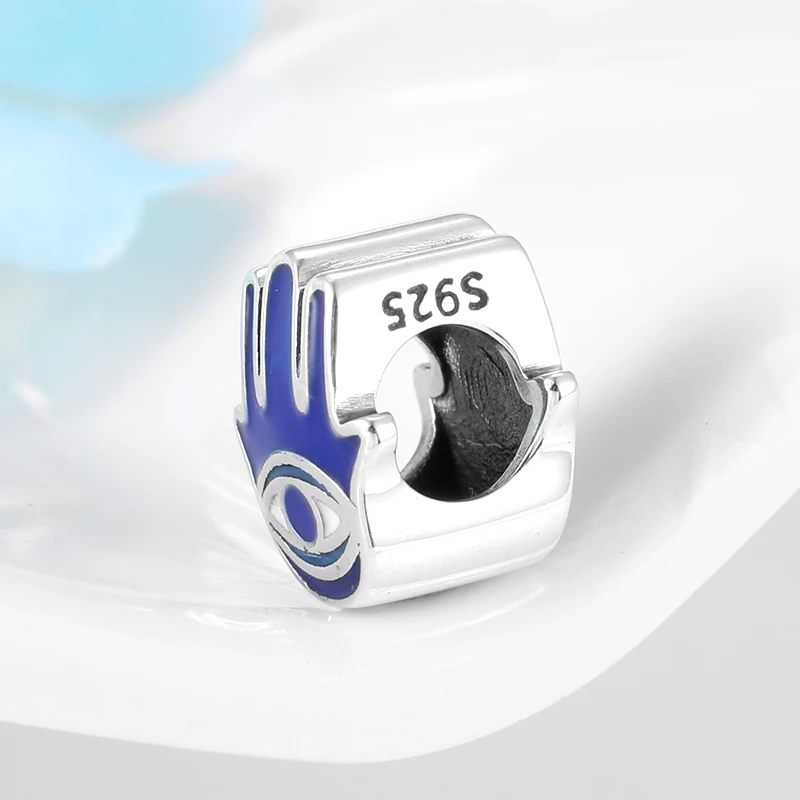 100% 925 пробы серебряные бусины-шармы на удачу рука Фатимы подходят для
