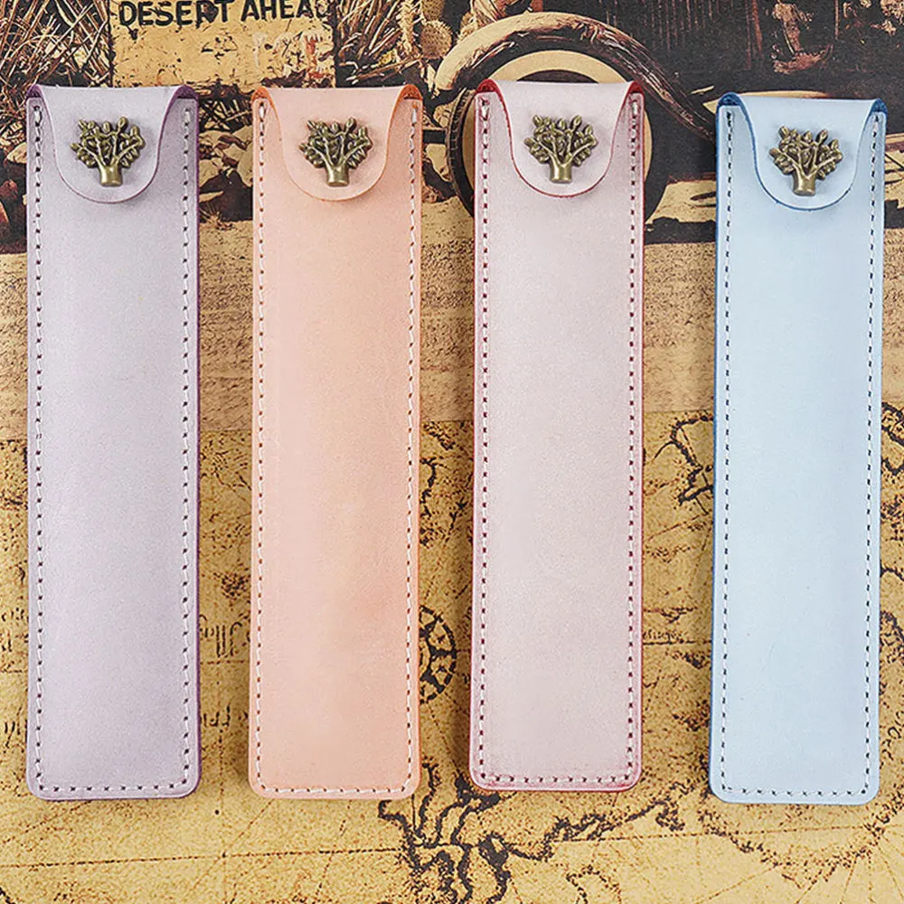 

Genuine Leather Pen Pouch Holder Single Pencil Bag Pen Case with Snap Button for Rollerball Fountain Ballpoint Pen (Black