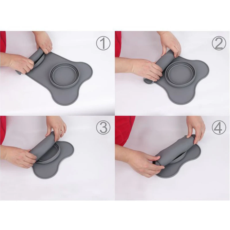

Collapsible integrated Pet Bowl And Placemat Dog Bowls Pet Food Bowl For Pet Feeding Easy Carry to Outdoors Anti-slip Waterproof