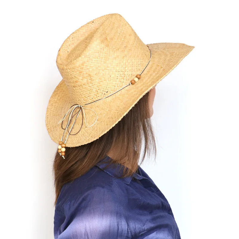 

202007-gaoda west cowboy modelling handmade raffia grass fedoras cap men women leisure holiday beach jazz hat