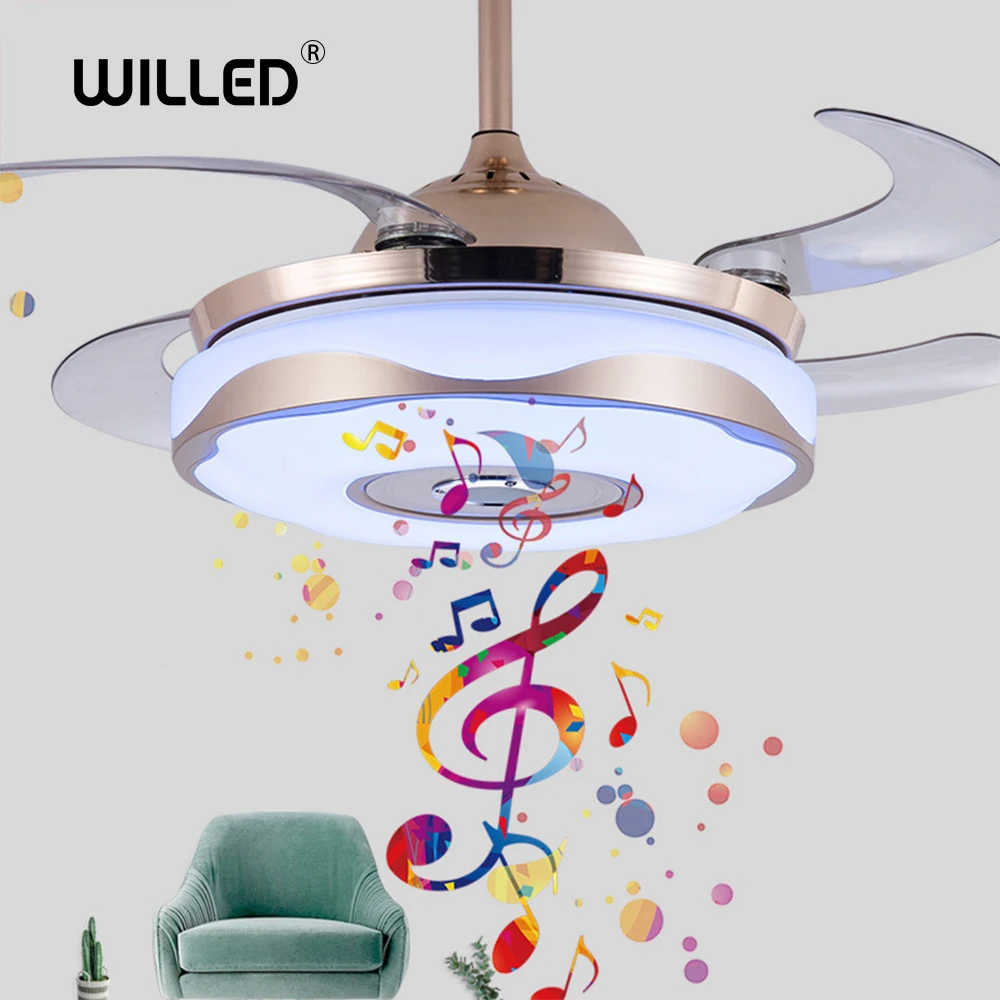 comprar Moderno 36-inch/42-inch InvisÃvel Ventilador Lâmpada 200v Telefone Móvel App Bluetooth Música Controle Remoto Casa Restaurante Quarto Luz Led