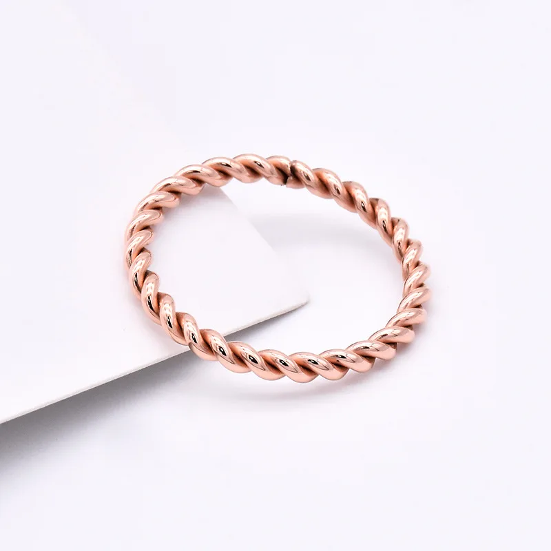 

2mm Stainless Steel Twist Ring for Women Rose Gold Color Simple Stacking Knuckle Rope Thin Ring Jewelry Creative Design Gift