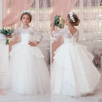 vintage full lace flower girl dresses for weddings long sleeves floor length cheap girl pageant gowns kids princess communion dr