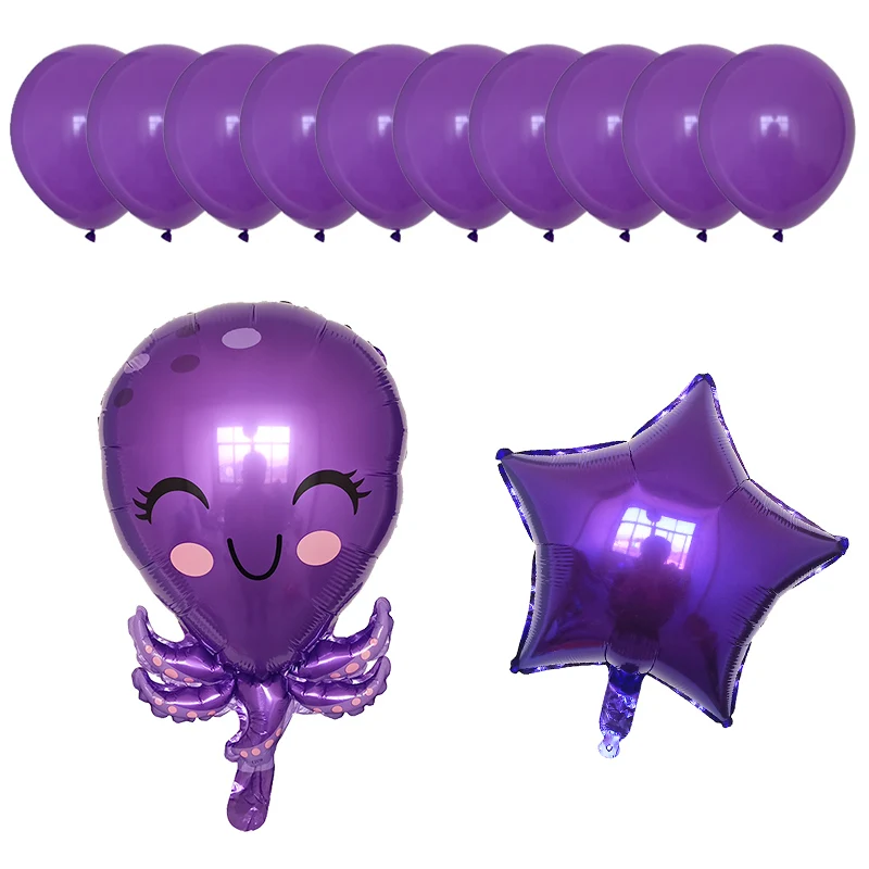 12pc Fish Foil Balloons Birthday Party Shark octopus Clown crab Air Balaos Sea starfish Animal Theme Decor | Дом и сад