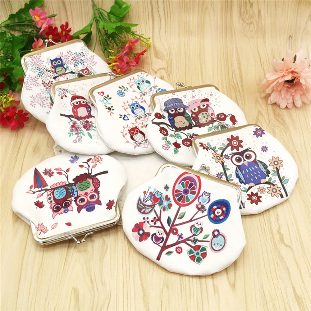 

1pcs Owl Design Women Coin Purse Lovely Cartoon Owl Pattern Printing Hasp Small Wallet Women Cute Money Bag Handbag for Girls
