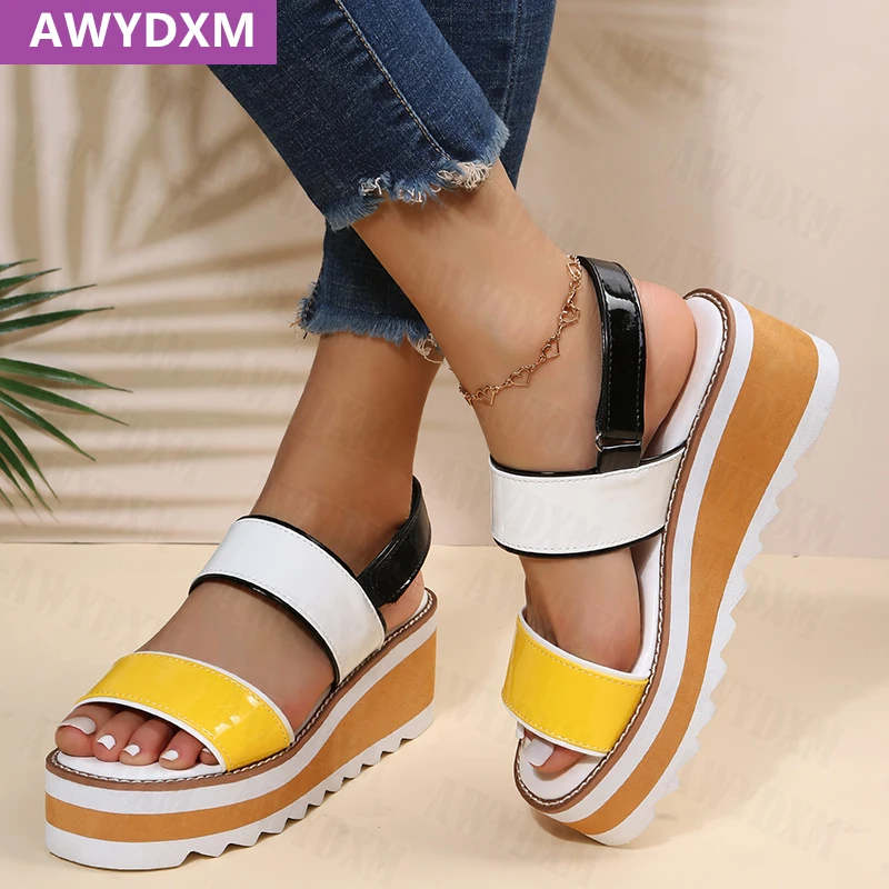 

Chunky Women Sandals 2022 New Summer Fashion Woman Shoes Wedges Femme Slippers Slingback Sandy Beach Flip Flops Open-toed Slides