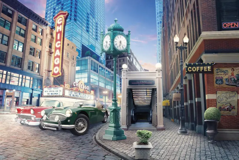 

JMINE Div 5D Street Chicago city car light Full Diamond Painting cross stitch kits art Scenic 3D paint by diamonds