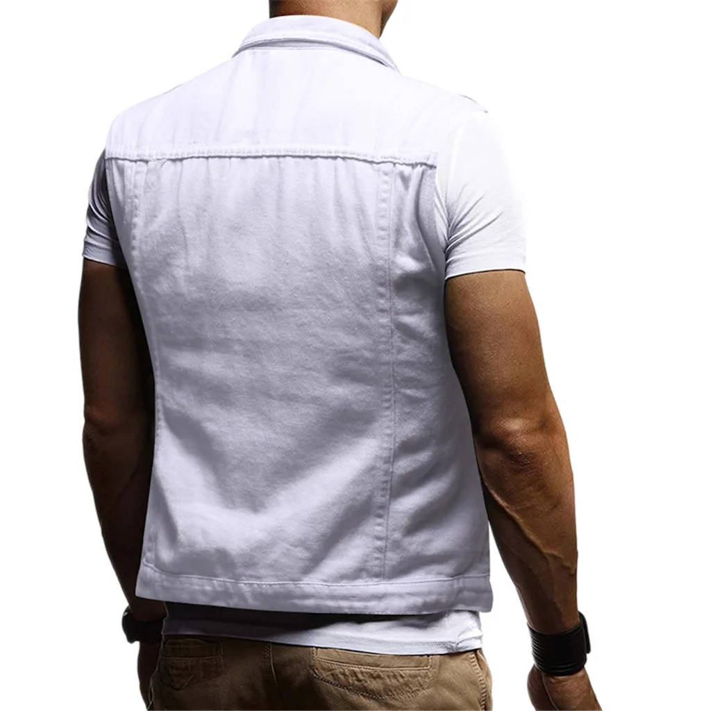 Хлопковые джинсы куртка без рукавов жилет для мужчин размера плюс черный