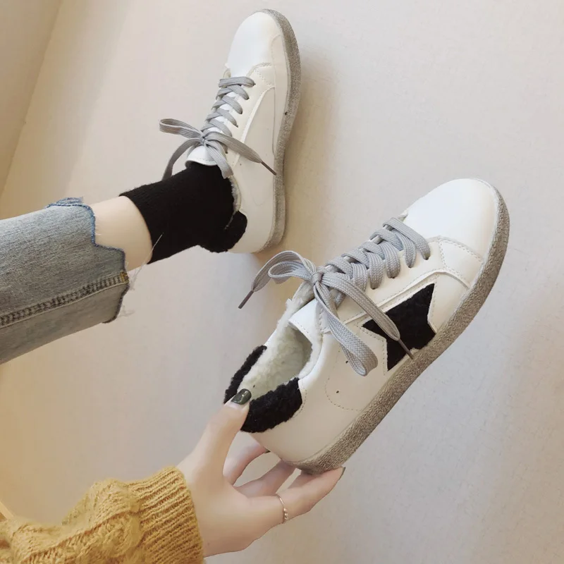 Небольшие женские грязные туфли зима 2019 новые вельветовые из овечьей шерсти со