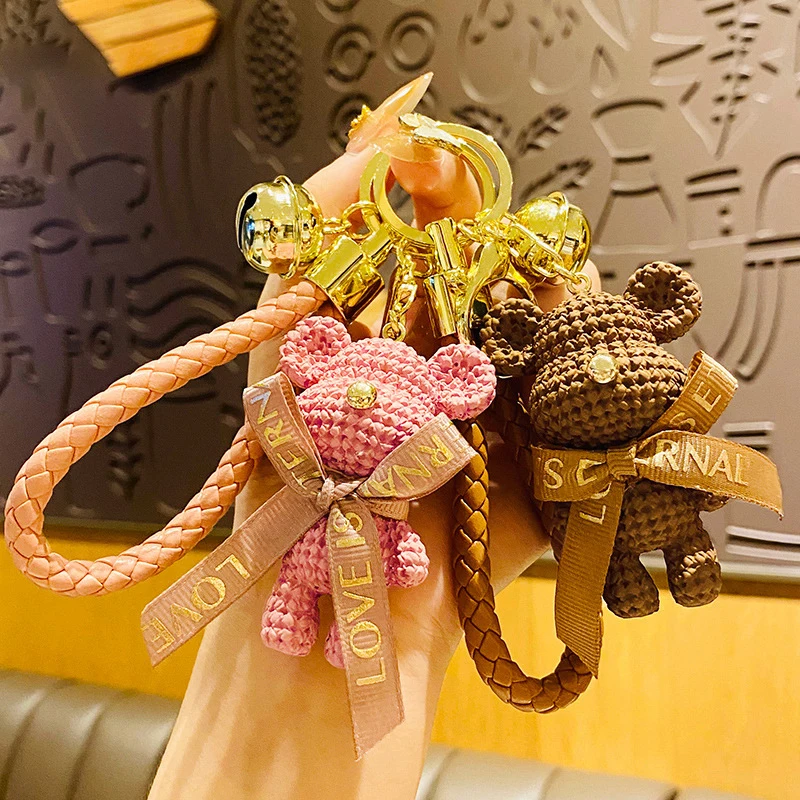 

Creative Cartoon Resin Yarn Bear Keychain Doll Car Key Chain Fashion Cute Keyring Bag Charm Pendant Accessories Chain Belt Gift