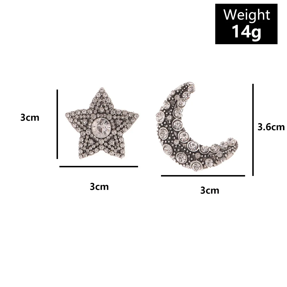 

Vintage Cute Small Moon and Star Full Clear Crystal Women Female Stud Earrings for Party Daily Simple Rhinestone Star Earrings